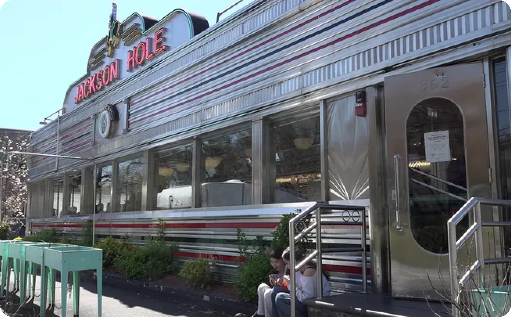Classic American diner with red accents