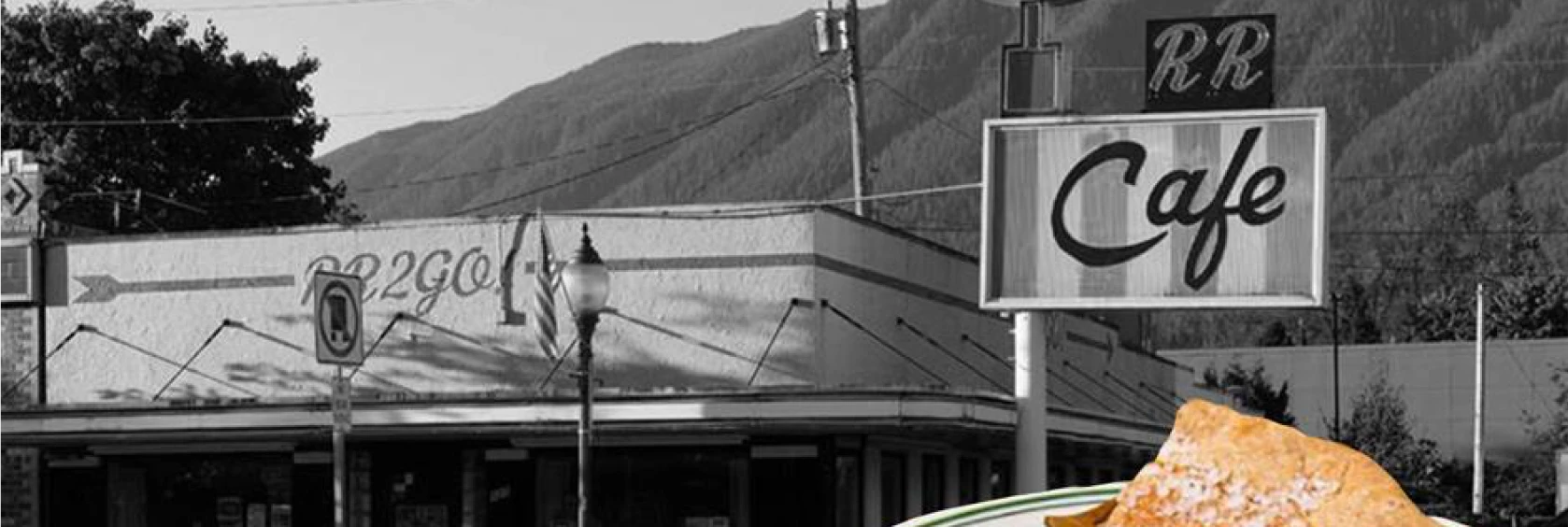 Classic diner exterior with pie slice