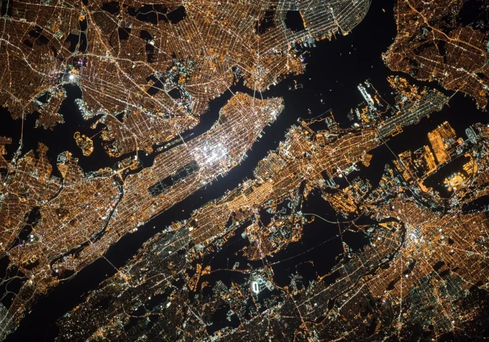 Aerial view of illuminated cityscape